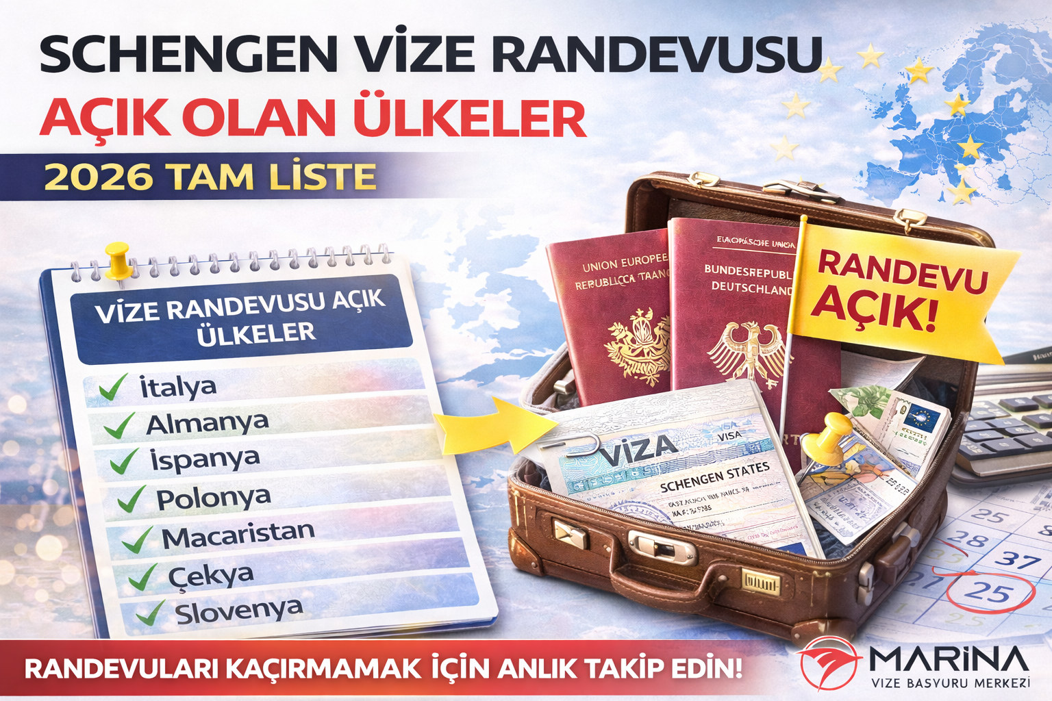 Schengen Vize Randevusu Açık Olan Ülkeler 2026 Tam Liste
