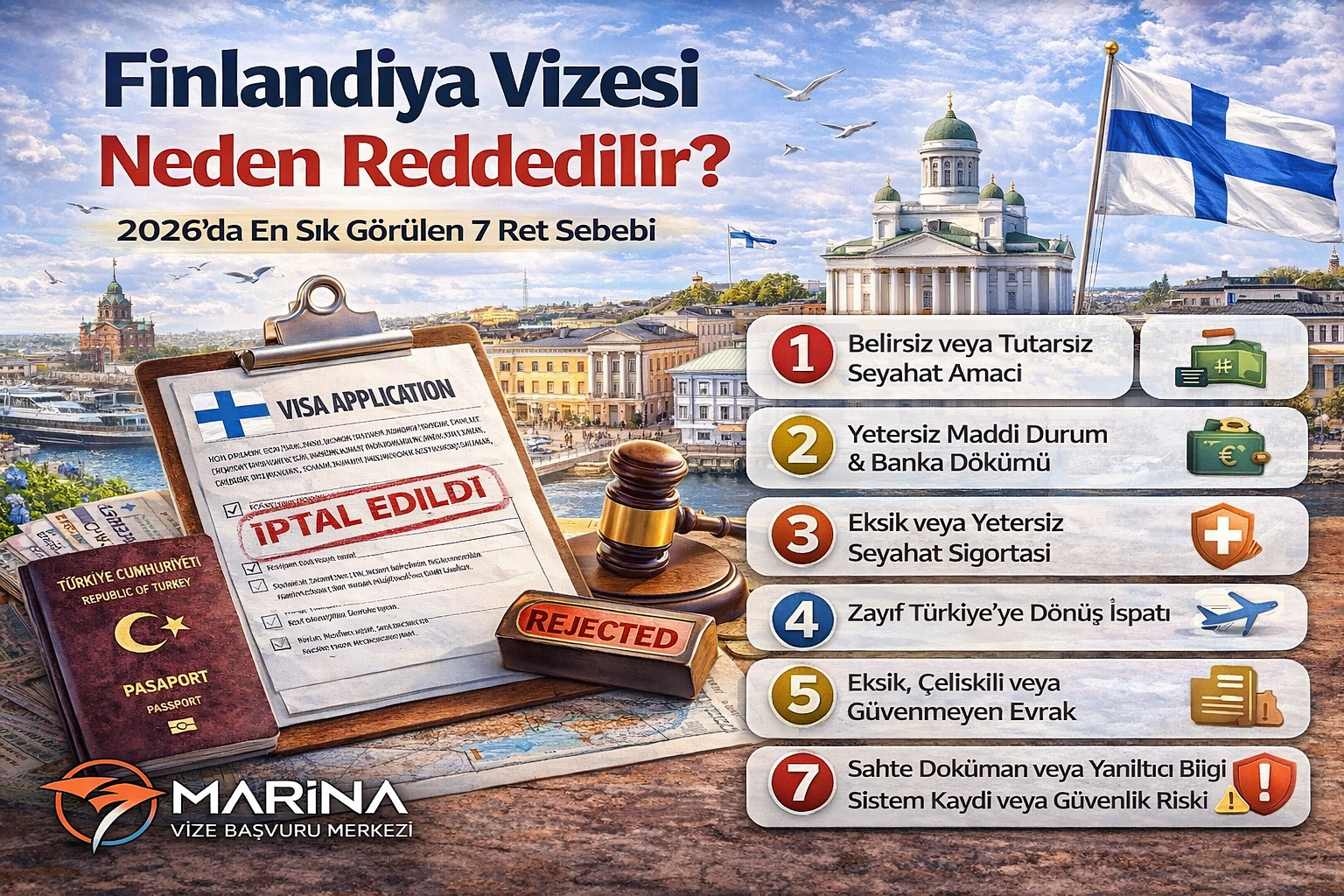 Finlandiya vizesi neden reddedilir? 2026 güncel rehberde en sık ret sebepleri, banka dökümü hataları ve ret riskini azaltma yollarını öğrenin.