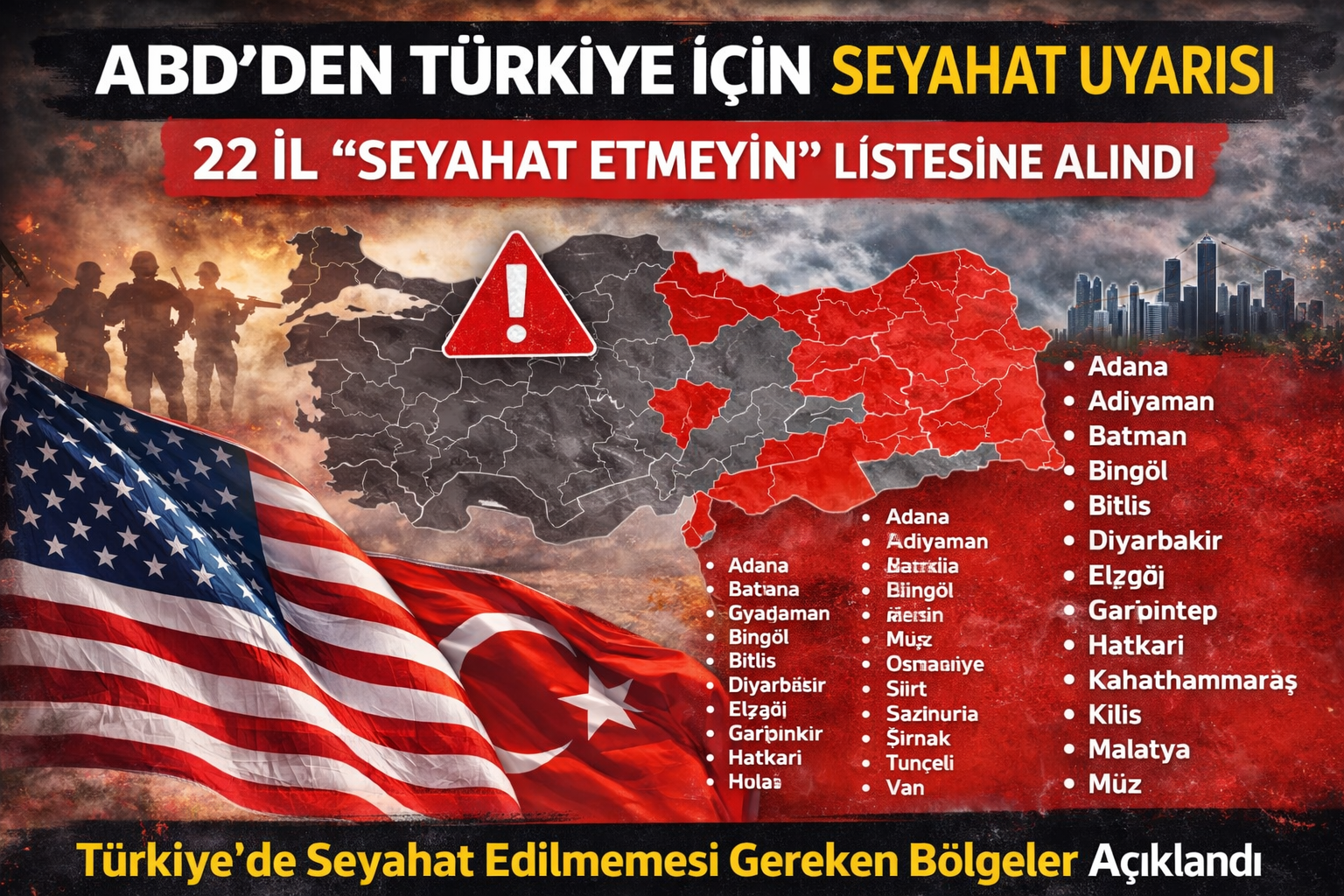 ABD Dışişleri Bakanlığı tarafından Türkiye’de 22 ilin seyahat edilmemesi gereken bölgeler listesine alınmasına ilişkin duyuru