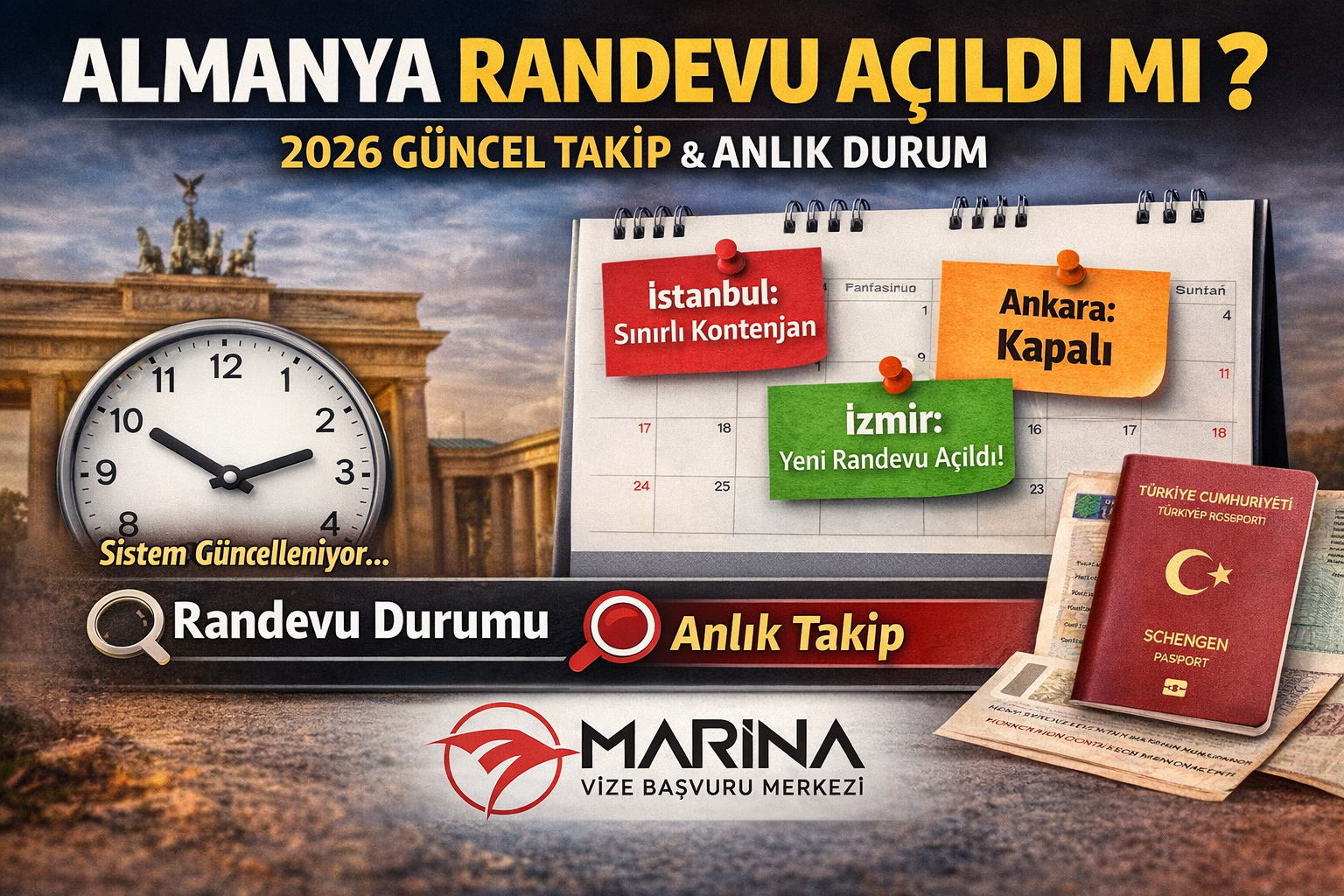 2026 Almanya vize randevusu açıldı mı sorusuna yönelik güncel takip bilgisi ve İstanbul Ankara İzmir randevu durumu görseli Marina Vize Başvuru Merkezi