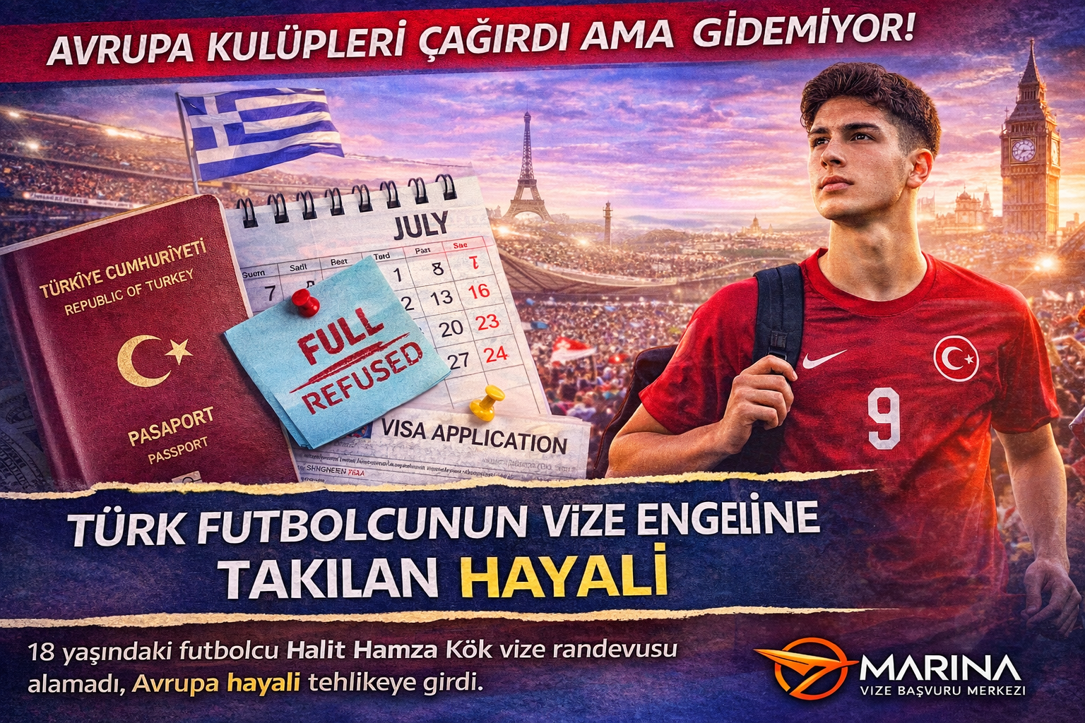 İspanya ve Portekiz kulüplerinden davet alan genç Türk futbolcunun vize randevusu sorunu nedeniyle Avrupa’ya gidememesi