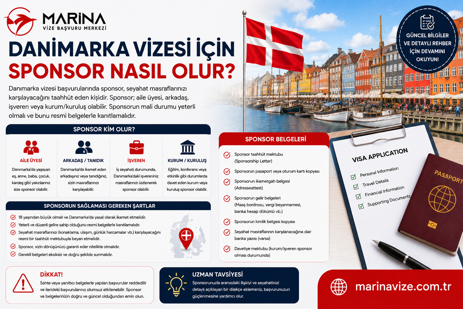 Danimarka vizesi başvurusunda sponsor olabilecek aile üyesi, arkadaş, işveren, kurum ve kuruluşları anlatan Marina Vize Başvuru Merkezi kapak görseli.