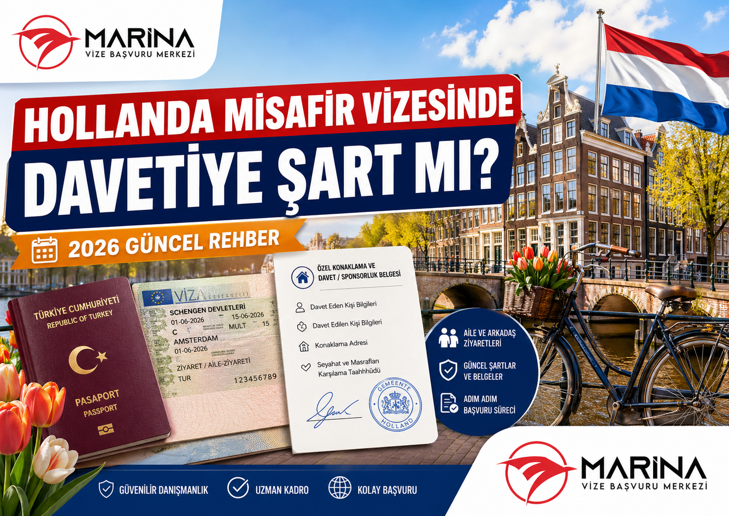 Hollanda misafir vizesinde davetiye şart mı? 2026 rehberinde sponsor formu, belediye onayı, özel konaklama ve gerekli evrakları öğrenin.
