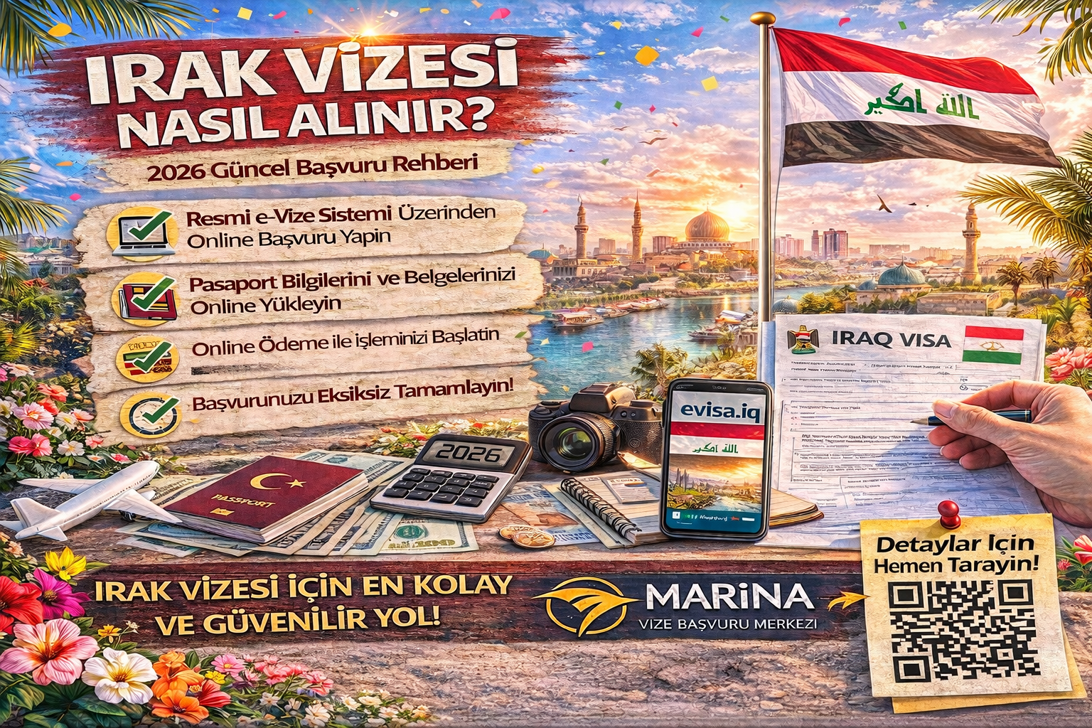 Irak vizesi nasıl alınır? 2026 güncel rehberde e-vize sistemi, başvuru adımları, gerekli bilgiler ve dikkat edilmesi gerekenleri öğrenin.
