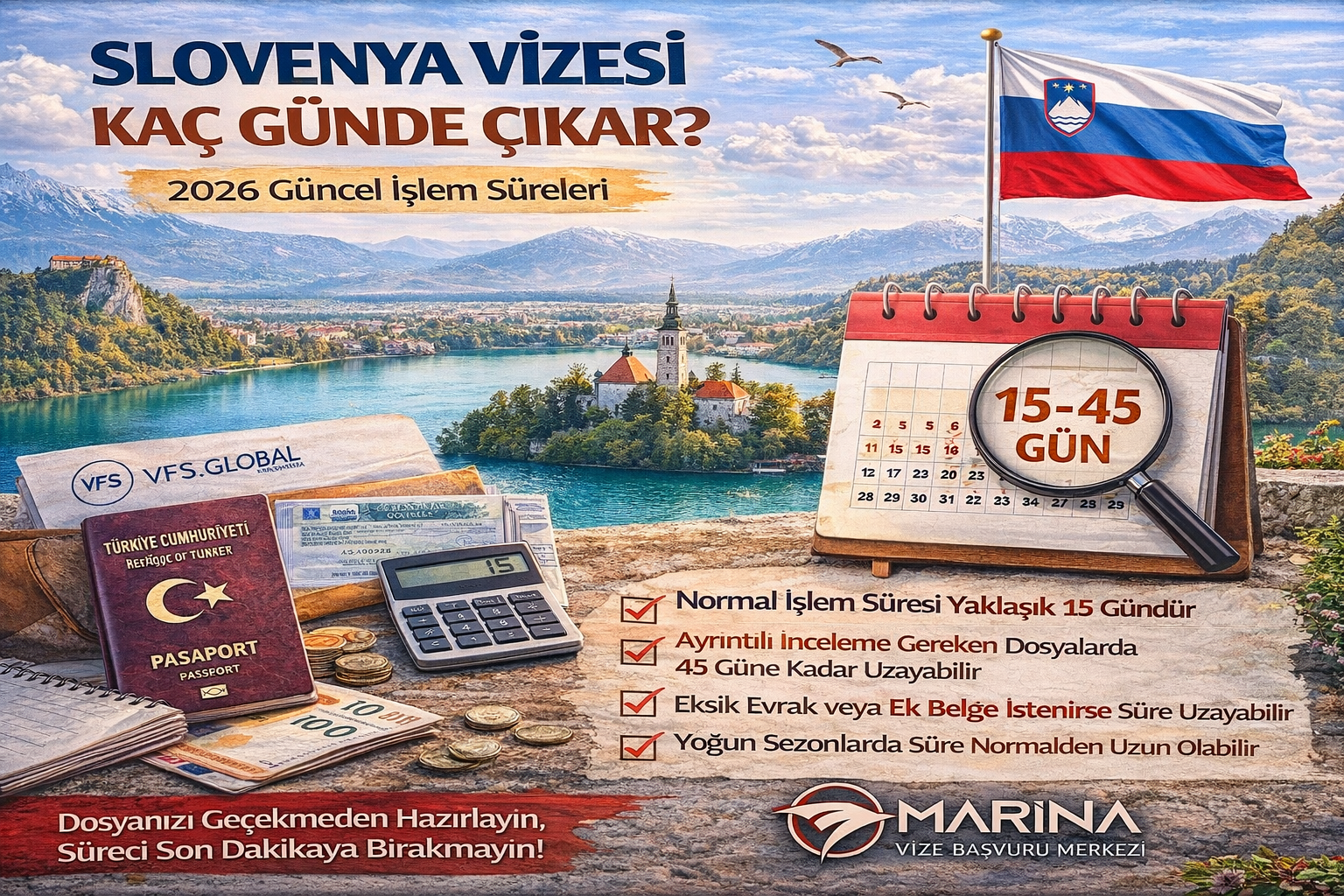 Slovenya vizesi kaç günde çıkar? 2026 güncel işlem süreleri, uzama nedenleri ve doğru başvuru zamanlamasını bu rehberde öğrenin.