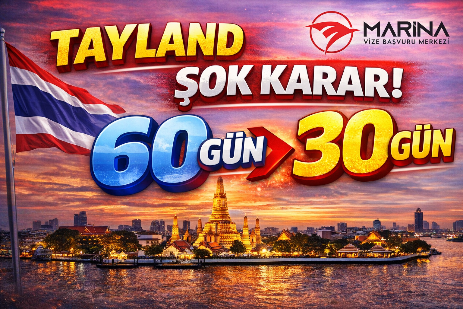 Tayland’dan Şok Karar! 60 Günlük Vize Süresi Bir Anda Yarıya İndirildi