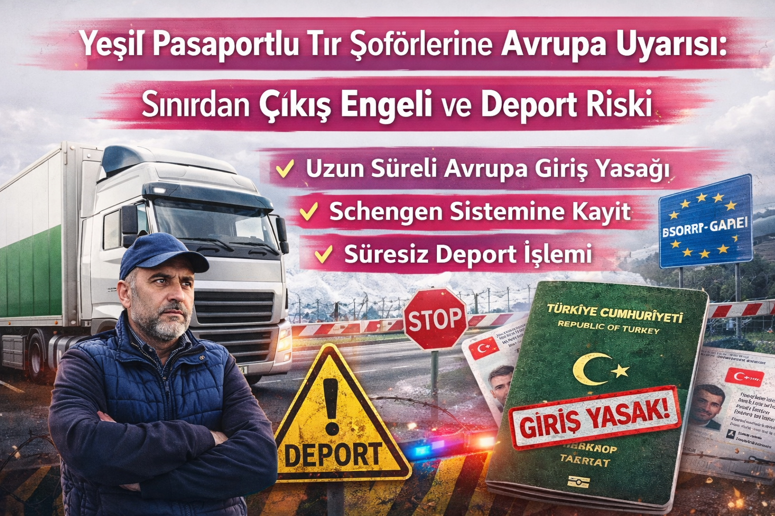 Yeşil pasaport ile ticari faaliyet yaptığı tespit edilen tır şoförlerine Avrupa’da sınırdan çıkış engeli, Schengen kaydı ve deport riski hakkında yapılan önemli uyarı