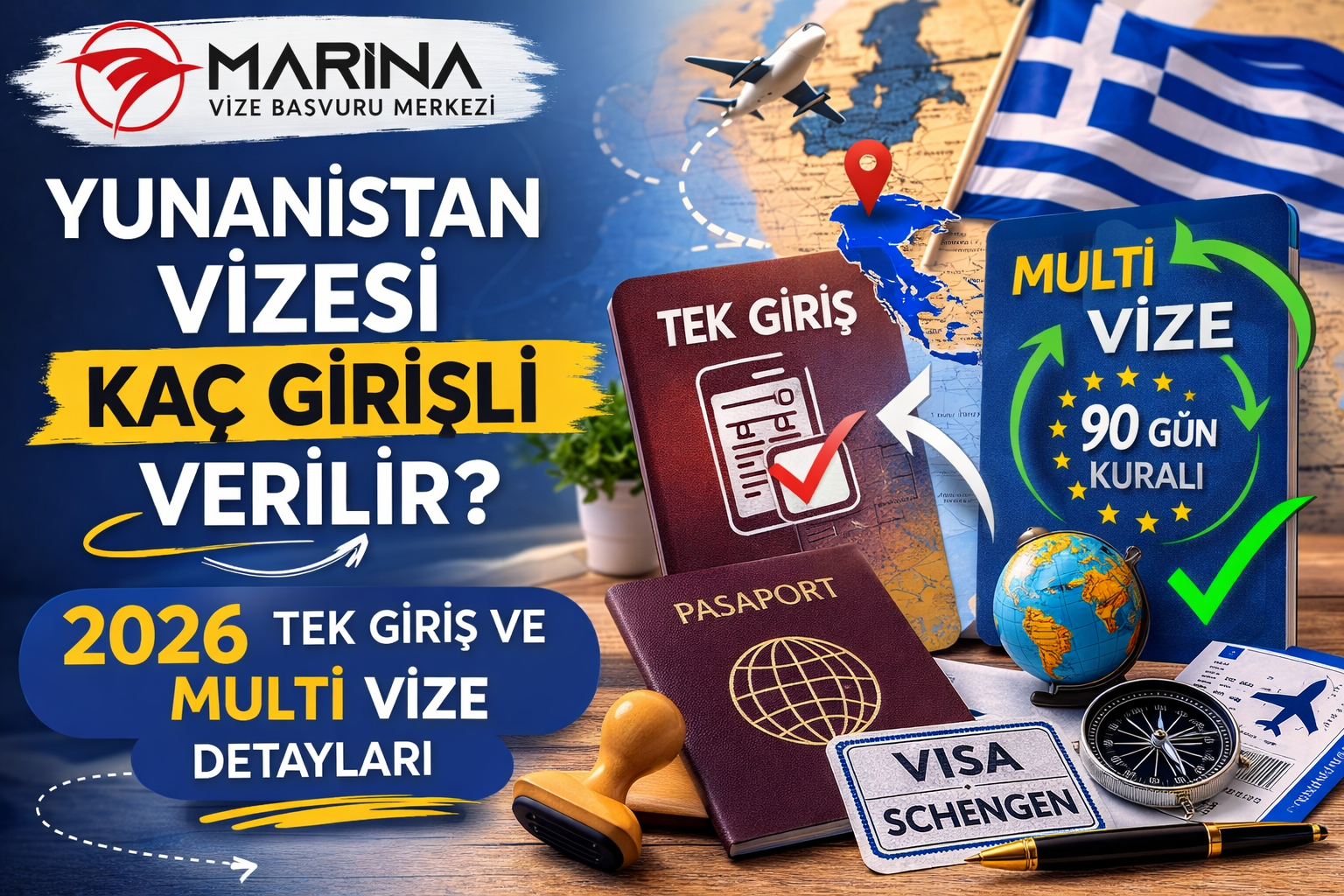 2026 Yunanistan Schengen vizesi tek giriş ve multi vize farklarını gösteren bilgilendirici görsel